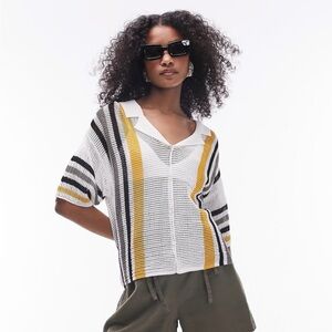 Topshop knitted open stitch stripe polo shirt